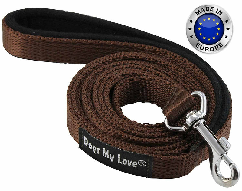 [Australia] - Dogs My Love 6ft Long Neoprene Padded Handle Nylon Leash 4 Sizes Brown Medium - 1/2" Wide 