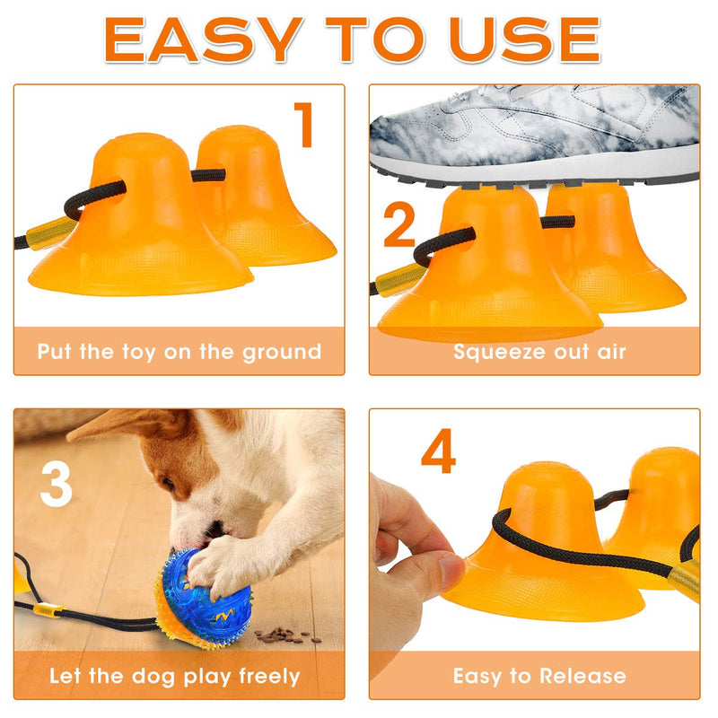 CHARMINER Suction Cup Dog Toy, Dog Rope Ball Pull Toy with Double Suction Cup, Multifunction Molar Bite Toy Tug of War for Aggressive Chewers and Toothbrush (Orange) - PawsPlanet Australia