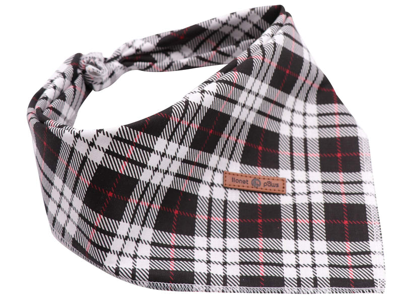 Lionet Paws Dog Bandana Washable Cotton Handkerchief Scarf Triangle Bandana for Small Medium Large Dogs Black Grid - PawsPlanet Australia