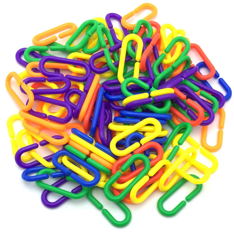 JIALEEY 100 Piece Plastic C-Clips Hooks Chain Links Rainbow C-Links Children's Learning Toys Small Pet Rat Parrot Bird Toy Cage - PawsPlanet Australia