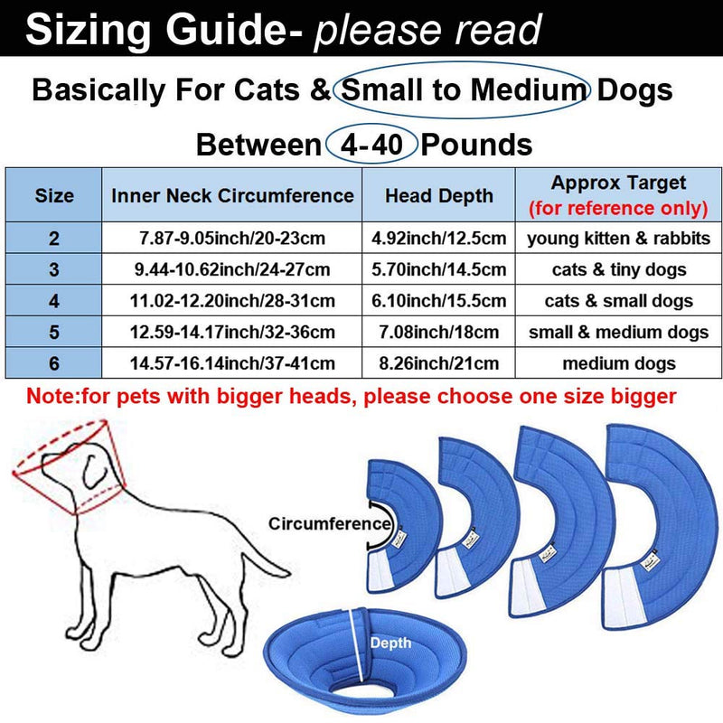 HanryDong Breathable Mesh Elizabethan Collar, Blue Soft Comfy Adjustable E-Collar, Quicker Healing Pet Recovery Cone, Soft Edges,Anti-Bite/Lick for Cat, Dog Blue 6(14.57-16.14in, for medium dogs below 40LBS) - PawsPlanet Australia