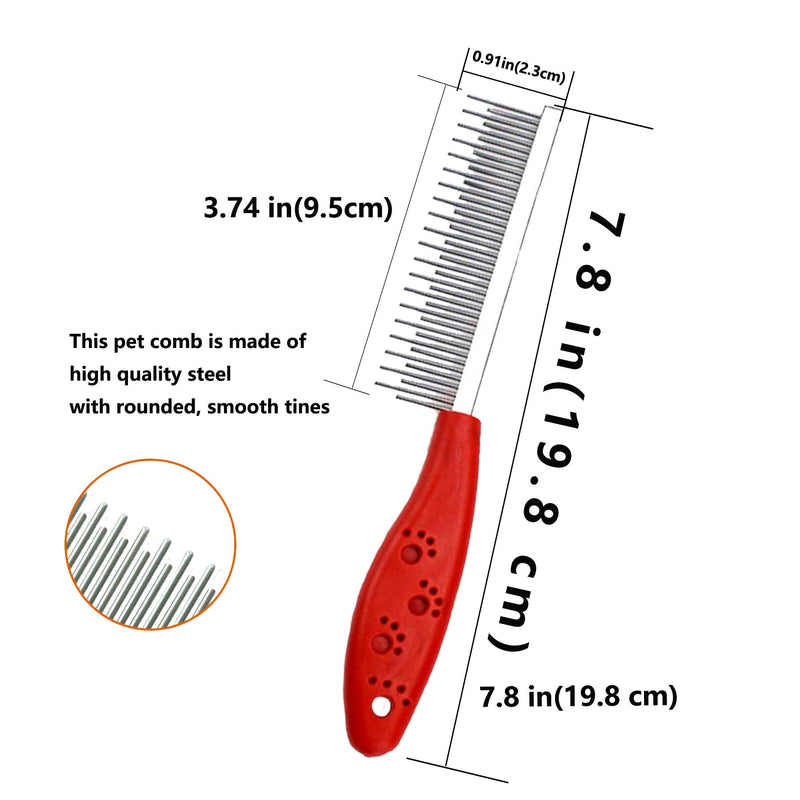 JINSHIN Dog Comb Cat Comb Pet Combs Metal Comb Steel Comb Cat Grooming Comb for Removing Tangles and Knots (Red2+Pink) - PawsPlanet Australia