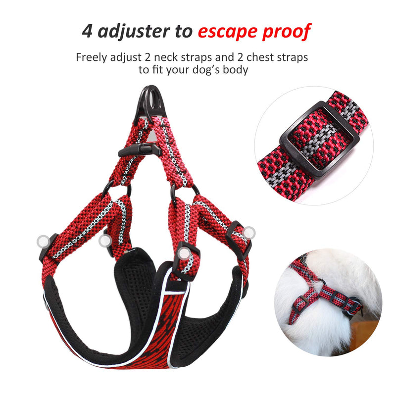 No Pull Dog Harness, Adjustable Breathable Reflective Lightweight Pet Vest Harness Front Soft Mesh Padded Escape Proof Easy Control for Dog/Cat/Other Pet for Outdoor Walking Training (Red, S) Red S(Chest 40-49cm) - PawsPlanet Australia