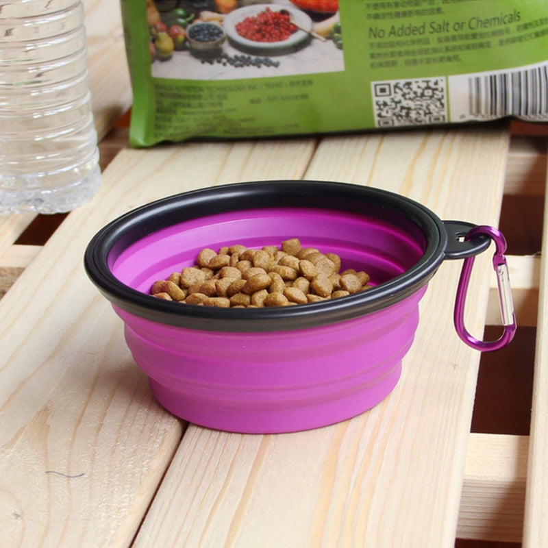 OUOU 2 Pack Collapsible Dog Bowl,Foldable Expandable Cup Dish for Pet Dogs and Cats Food Water Feeding Portable Travel Bowl Pink and Purple witer Free Carabiner - PawsPlanet Australia