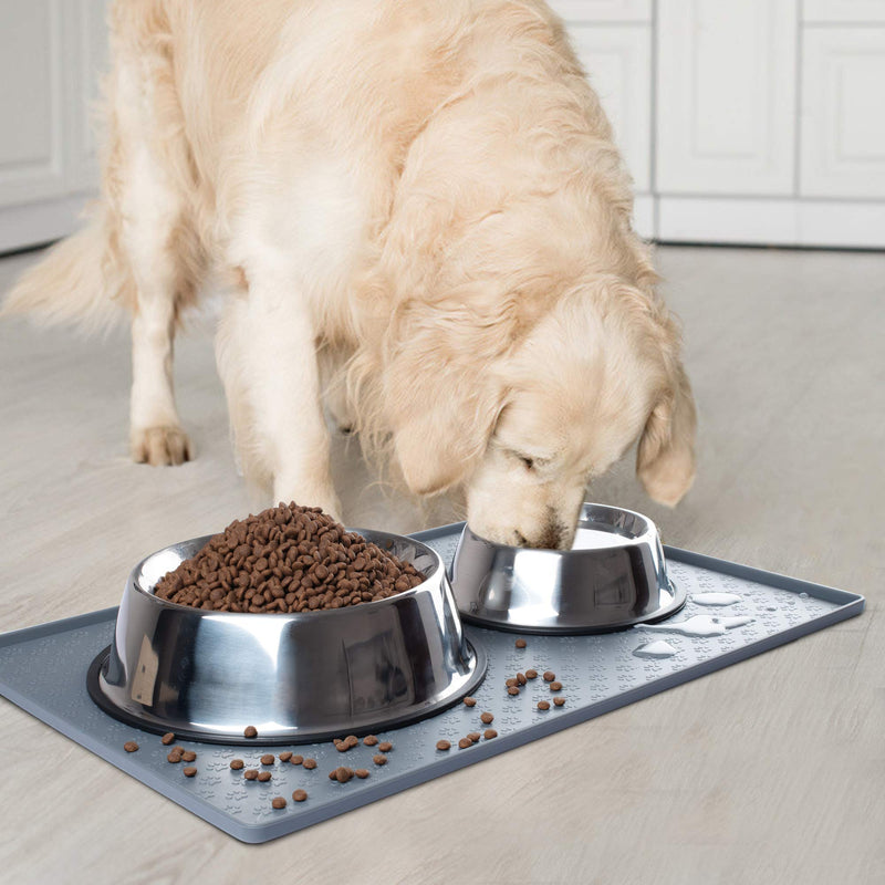 Coomazy Dog Bowl Mat, Sillicone Waterproof Pet Feeding Placement Tray to Stop Cat Food Spills and Water Messes Out to Floor (L: 23.6x15.7in, Grey) L: 60x40cm/23.6x15.7in - PawsPlanet Australia