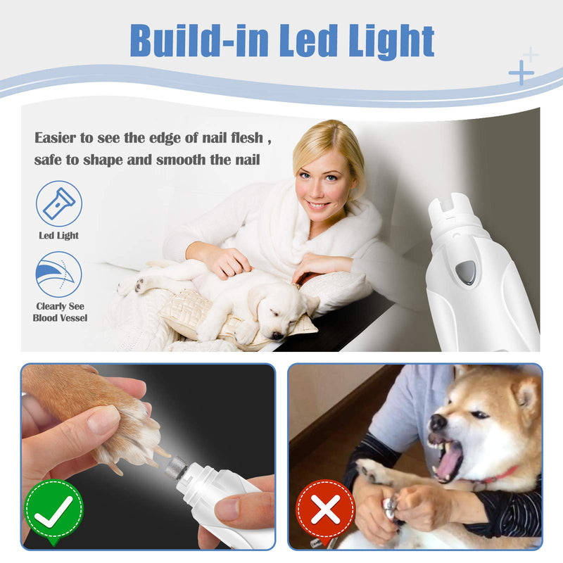 Dog Nail Grinder/Dog Nail Trimmers, Upgraded Quiet Pet Nail Trimmer with LED Light for Nails Grooming & Smoothing, Electric Rechargeable Pet Nail Grinder for Small Medium Large Dogs and Cats - PawsPlanet Australia