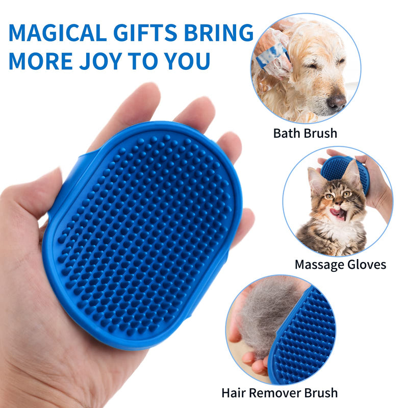 cobee Dog Grooming Brush, 2 Pieces Silicone Rubber Pet Bath Brushes with Adjustable Strap Handle Rubber Shower Brush Pet Shampoo Bath Brush Comb Puppy Massage Brush Fur Cleaning Brush Blue Yellow - PawsPlanet Australia