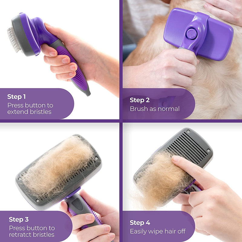 Grooming Brush - Self-cleaning brush for dogs and cats -Comb for grooming long-haired and short-haired dogs, cats, rabbits and more Super useful smoothing hair removal tool - PawsPlanet Australia