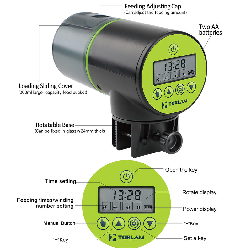 Torlam Automatic Fish Feeder for Aquarium, Moisture-Proof Electric Fish Feeder Automatic Dispenser, Auto Fish Feeder for Aquarium , Aquarium Tank Timer Feeder Vacation &Weekend 2 Fish Food Dispenser - PawsPlanet Australia