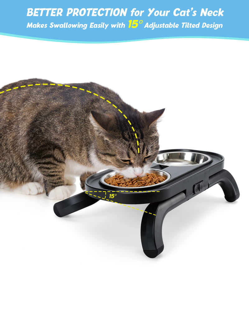 Elevated Cat Bowls with Stand Tilted Adjustable, Raised Pet Bowl for Cats and Small Dog 2 Stainless Steel 15°Tilted Cat Feeding Bowls (2x380ml) - PawsPlanet Australia