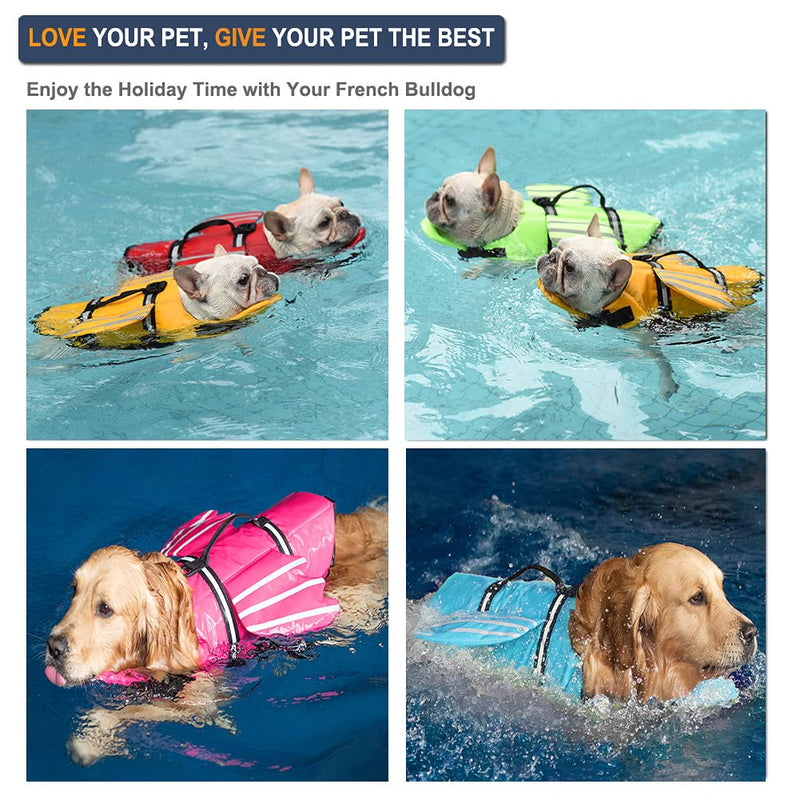 French Bulldog Dog Life Jacket, Wings Design Pet Life Vest, Dog Flotation Lifesaver Preserver Swimsuit with Handle for Swim, Pool, Beach, Boating, for Puppy Small, Medium, Large Size Dog XS (Chest Girth 11.8"-16.5") Green - PawsPlanet Australia