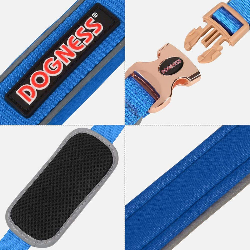 [Australia] - Dogness Classic Dog Halter Harness, with Traffic Control Handle Belly Protector Patented Metal Buckle, Reflective Soft Padded Nylon, for Small Medium Large Dogs M/L Blue 