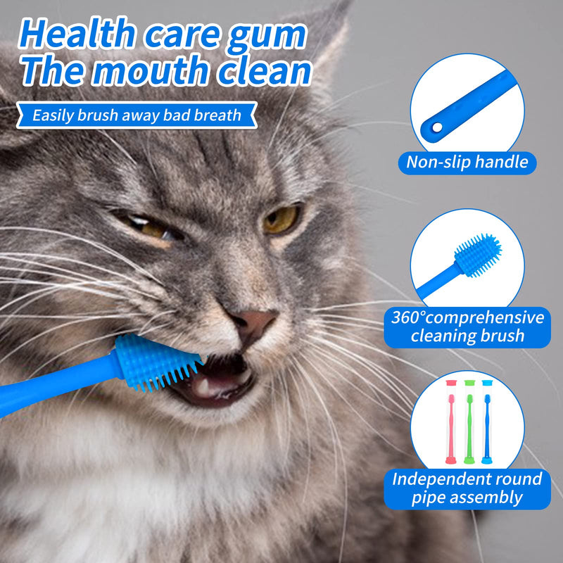 CUECOMER 3 Pack Cat Toothbrush with 360-degree Head,Full Surround Bristles Silicone Safe, Effective and Deep Pet Teeth Cleaning,Brush Away Bad Breath Toothbrush cat Teeth Cleaning Health Care Green&blue&pink 3 Pcs - PawsPlanet Australia