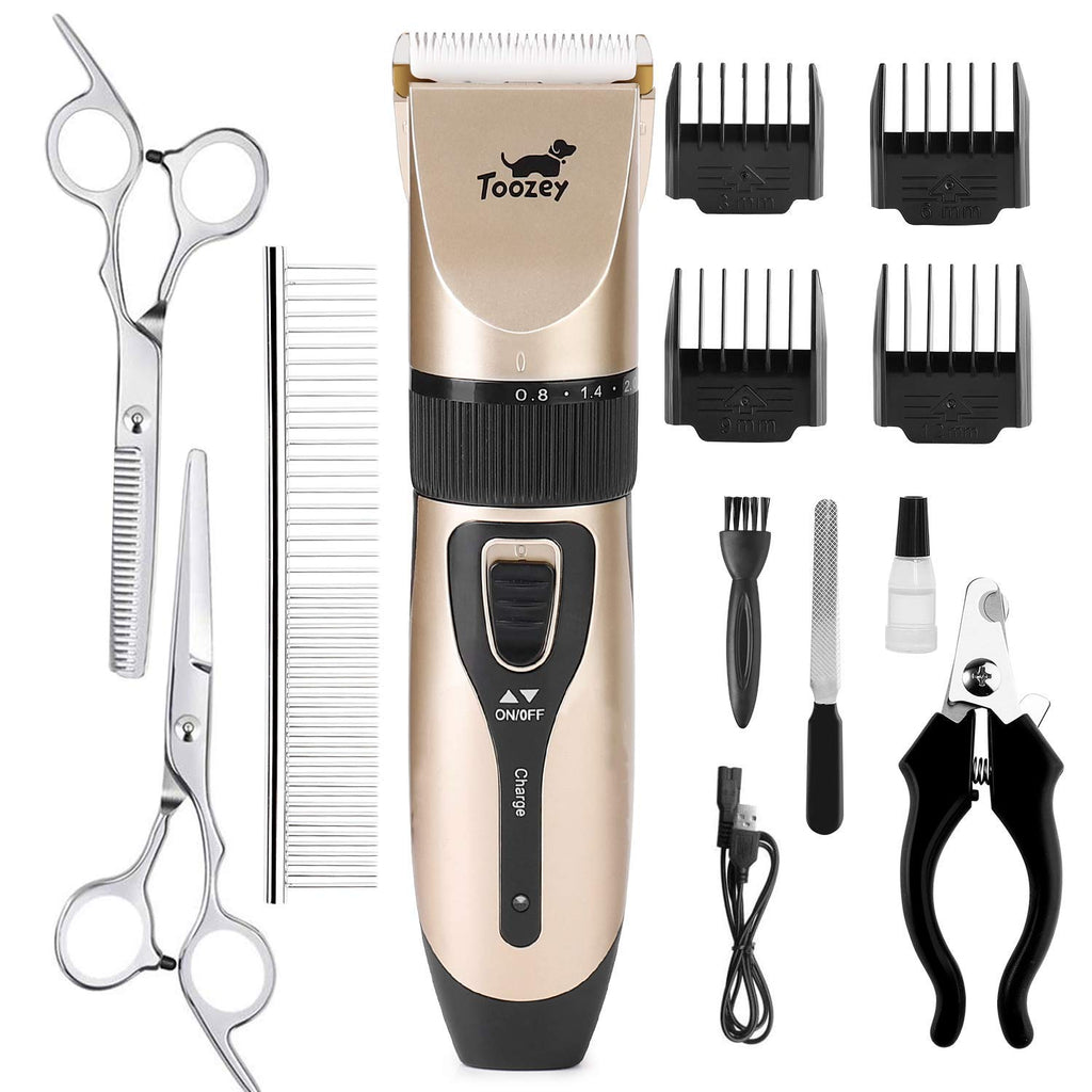 Toozey Quiet Clipper Dog and Cat for Thick/Long/Short/Curly Hair - Rechargeable Wireless Pet Hair Trimmer - Professional Hair Clipper Care Set for All Pets (Golden) Golden - PawsPlanet Australia
