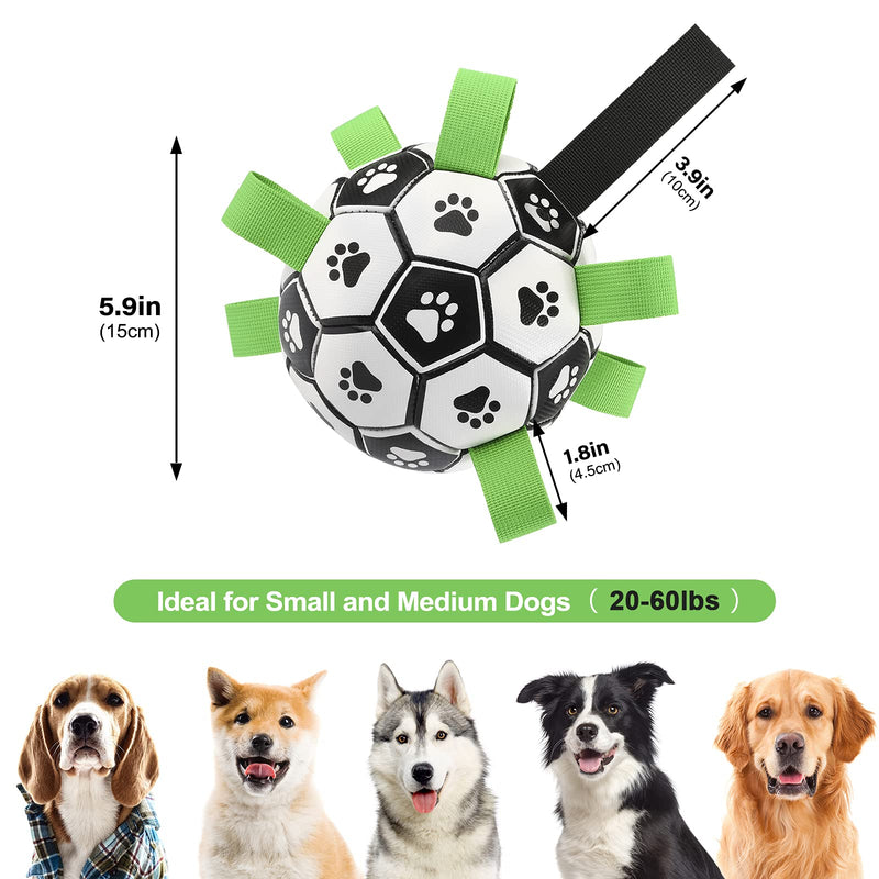 Dog Soccer Ball with Grab Tabs, Interactive Dog Toy for Small & Medium Dogs, Includes Whistle & Air Pump, Durable Dog Balls for Tug of War & Water Play (6 Inch) - PawsPlanet Australia