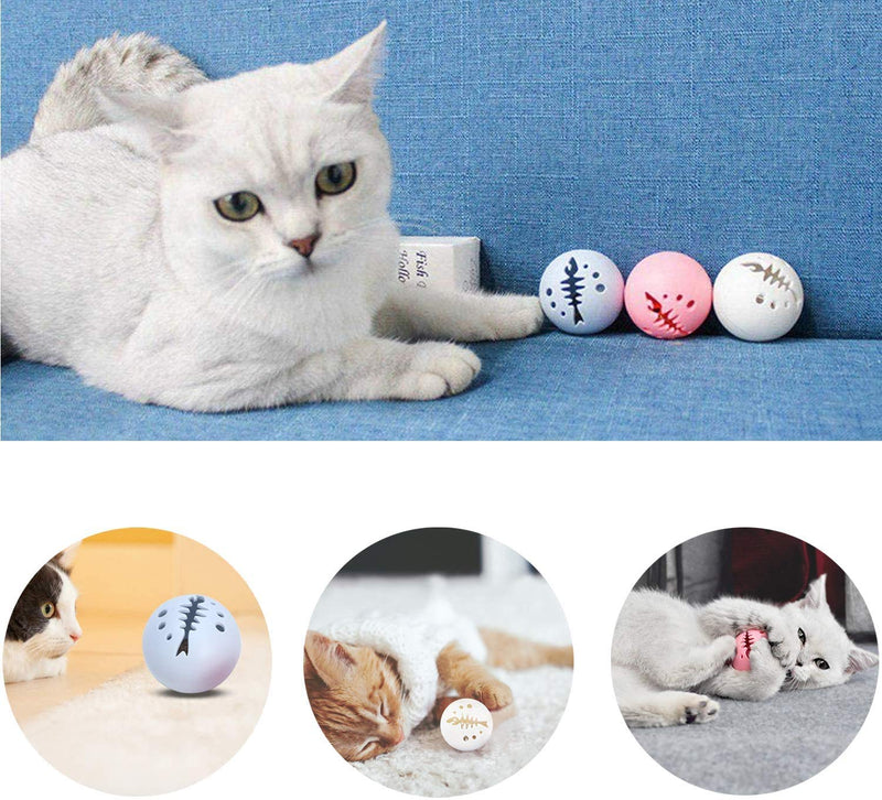 [Australia] - 3 Pack Pet Cat Ball Toys, Interactive Cat Toy, Cat Toys Balls with Flash Light Ball, Catnip Ball, Interactive Kitten Exercise Bell Ball, Blue, Pink & White Complete Gift Set Party Bundle 