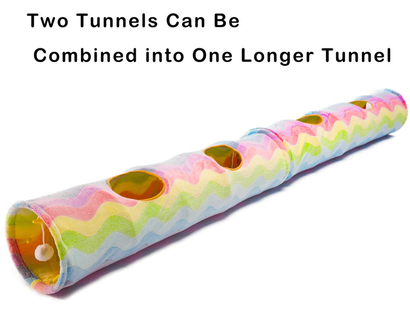 [Australia] - LUCKITTY Large Cat Toy Collapsible Tunnel Tube with Plush Balls, for Small Pets Bunny Rabbits, Kittens, Ferrets,Puppy and Dogs Rainbow 