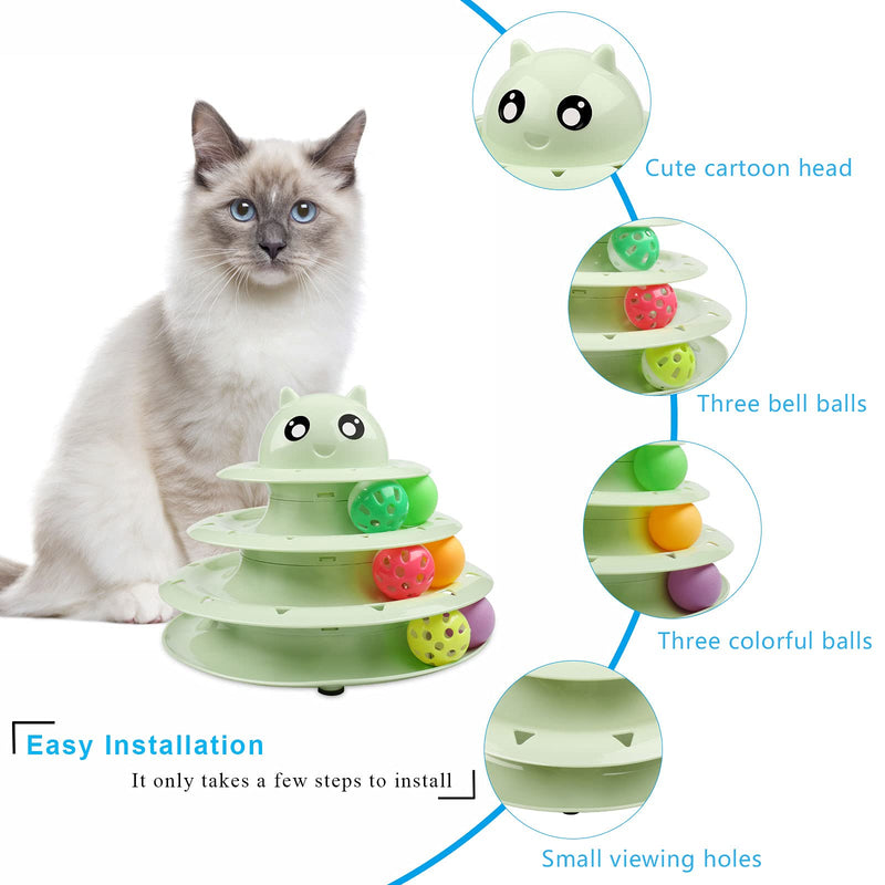 UPSKY Cat Toy Roller 3-Level Turntable Cat Toys Balls with Six Colorful Balls Interactive Kitten Fun Mental Physical Exercise Puzzle Kitten Toys. Fruit Green - PawsPlanet Australia