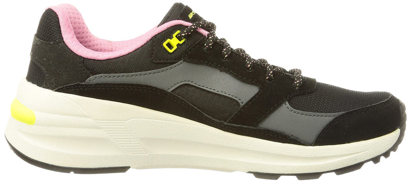 Skechers Women's Global Jogger Full Envy Sneaker 2 UK Black Suede Mesh Pink Trim - PawsPlanet Australia