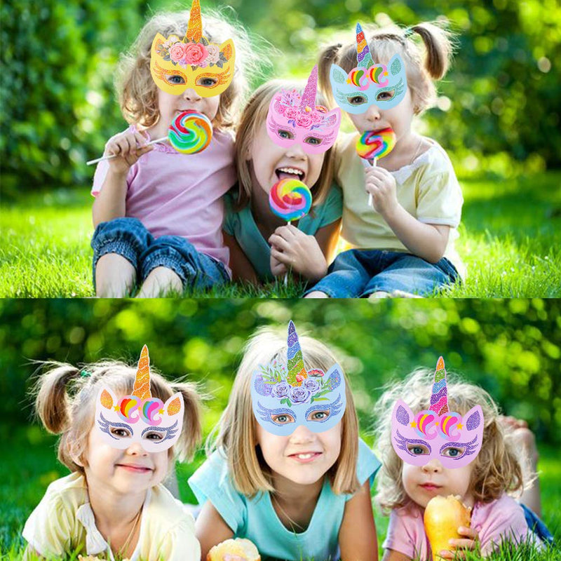 BESTZY 24 PCS Unicorn Paper Masks, Colour-In Masks with Elastic Rope for Kids Boys and Girl Birthday Party Favors, Halloween, Fancy Dress, Parties - PawsPlanet Australia