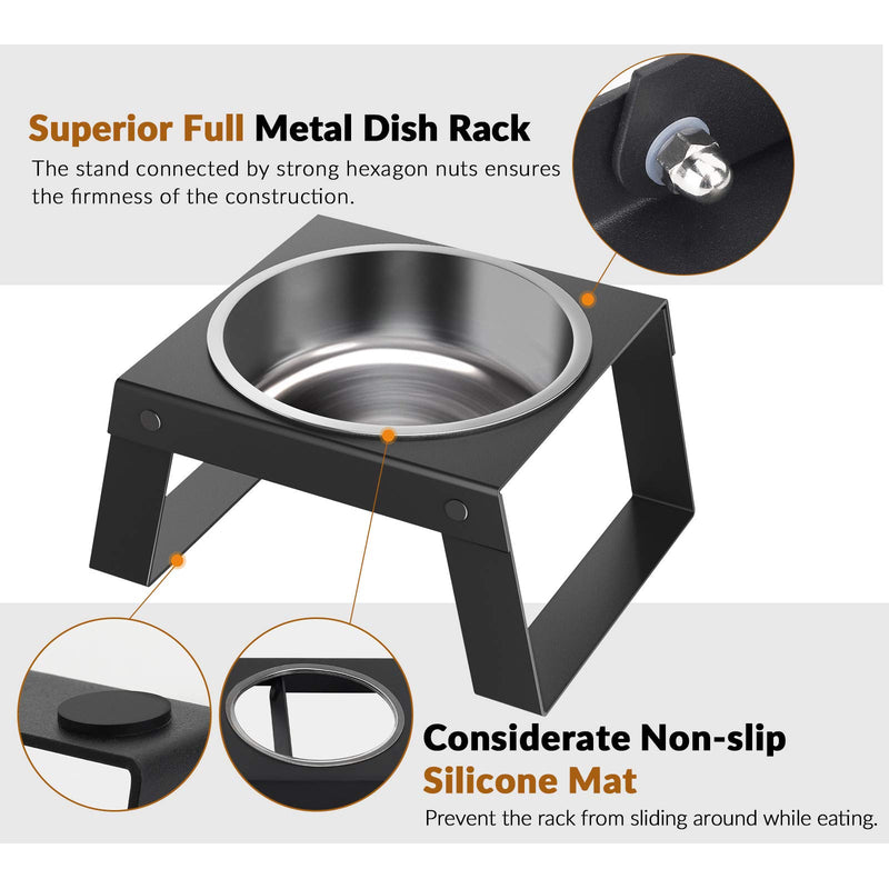 Pawaboo Elevated Dog Bowl, Foldable Metal Food Stand Stainless Steel Dog Food Water Feeding Bowl, with Non-slip Mat Collapsible Pet Bowl, No Spill Raised Pet Bowls for Small Dog and Cat, Black Single Bowl - PawsPlanet Australia