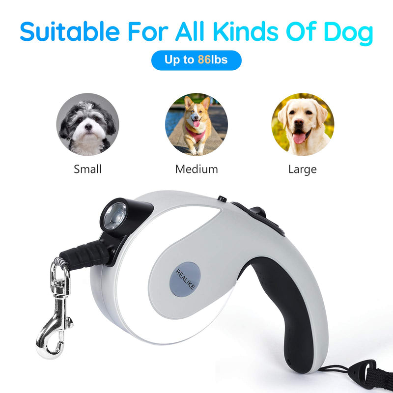 REALIKE Retractable Dog Leash, 12ft Pet Leash for Small/Medium Dogs or Cats up to 86 lbs with Led Light, Tangle Free - PawsPlanet Australia