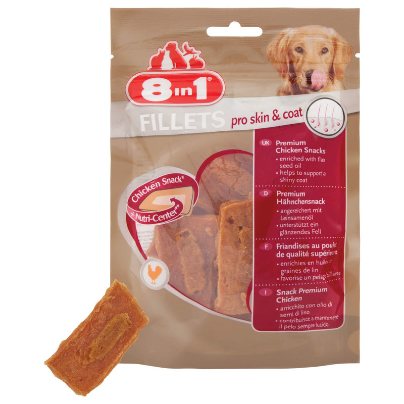 8in1 Fillets Pro Skin & Coat Dog Snack with Chicken, Functional Treats for Dogs, Flavored with Flaxseed Oil, 80g Bag 80g (Pack of 1) - PawsPlanet Australia