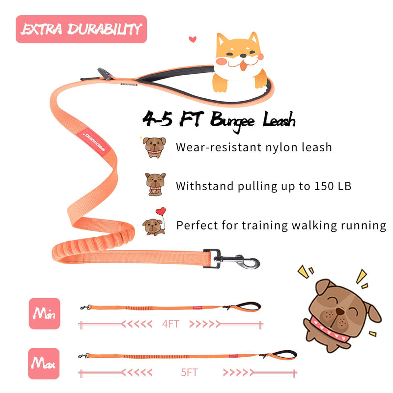 [Australia] - gulilulu Dog Training Leash with 2 Handles, Dog Walking Leash, 4-5 FT Bungee Cord Dog Leash for Small Medium Large Dogs Orange 