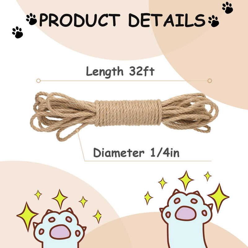 2 Pieces 1/4 Inch Cat Scratching Post Replacement Sisal Rope Cat Scratching Rope for Repairing, Recovering or DIY Scratcher, Playing Flexible Scratching Pad - PawsPlanet Australia