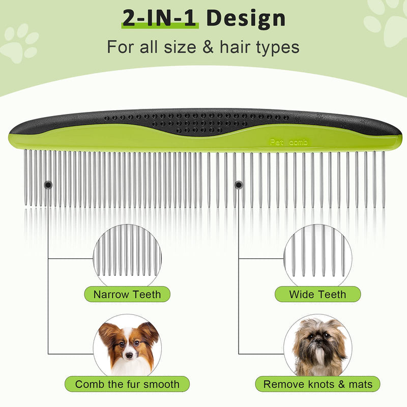 2 Pieces Dog and Cat Comb Pet Hair Comb for Long and Short Hair Pet Comb Metal Combs for Grooming with Stainless Steel Teeth - PawsPlanet Australia