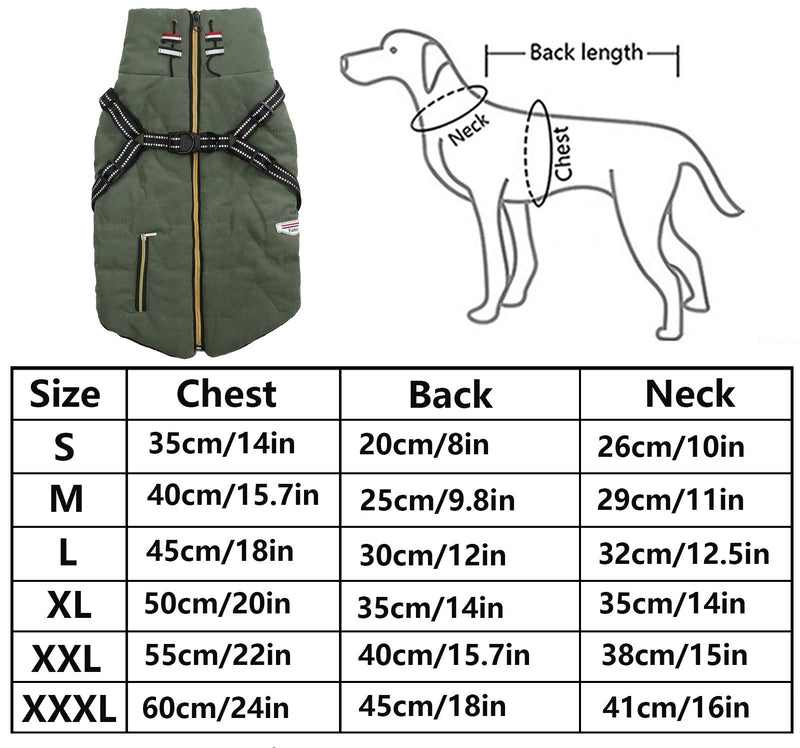 Ctomche Waterproof Windproof Dog Coat Cold Weather Fleece Vest Soft and Warm,Dog Jacket Coat Sweater with Zipper Closure and Leash Ring.fit for Small Medium Dogs Green-XXXL 3XL - PawsPlanet Australia