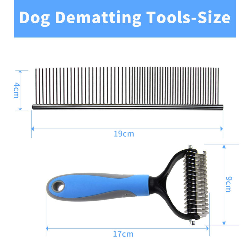 Pet Hair Remover Brush Set Dog Brush for Long Haired Dogs Cat Grooming Brush Double Sided Dog Undercoat Rake Comb for Large Medium and Small Dogs or Cats Easy Removing Mats Tangles and Shedding Big Blue - PawsPlanet Australia