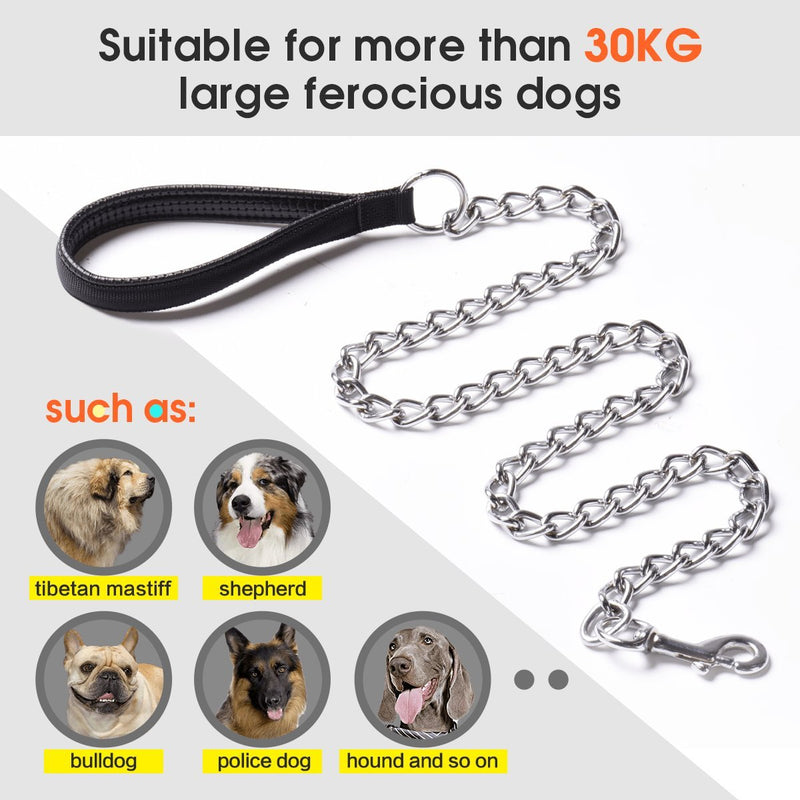 CtopoGo Premium Chain Heavy Duty Dog Leash - Soft Padded Leather Handle Lead - Perfect Basic Leashes Specifically Designed for Over 30KG Large Size Pets Walking (5.0mm x 1.2cm) 5.0mm x 1.2cm - PawsPlanet Australia