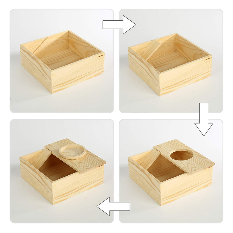 Wooden Small Pets Sand Bath Box with Tiny Pet Bowl- 7.7" x 7.7" Assemble Hamsters Shower & Digging Sand Bathtub with Stairs Rat Hideout Sand Bath Container for Lemming Chinchilla Gerbil Little Animal - PawsPlanet Australia