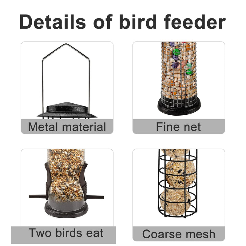 Urban Deco Metal Wild Birds Feeders Mesh Feeding Stations with Steel Hooks Hangers for Hanging Fat Balls Peanuts Sunflower Seeds for Outdoor Backyard Garden Weather Proof (Set of 3, Coffee) - PawsPlanet Australia