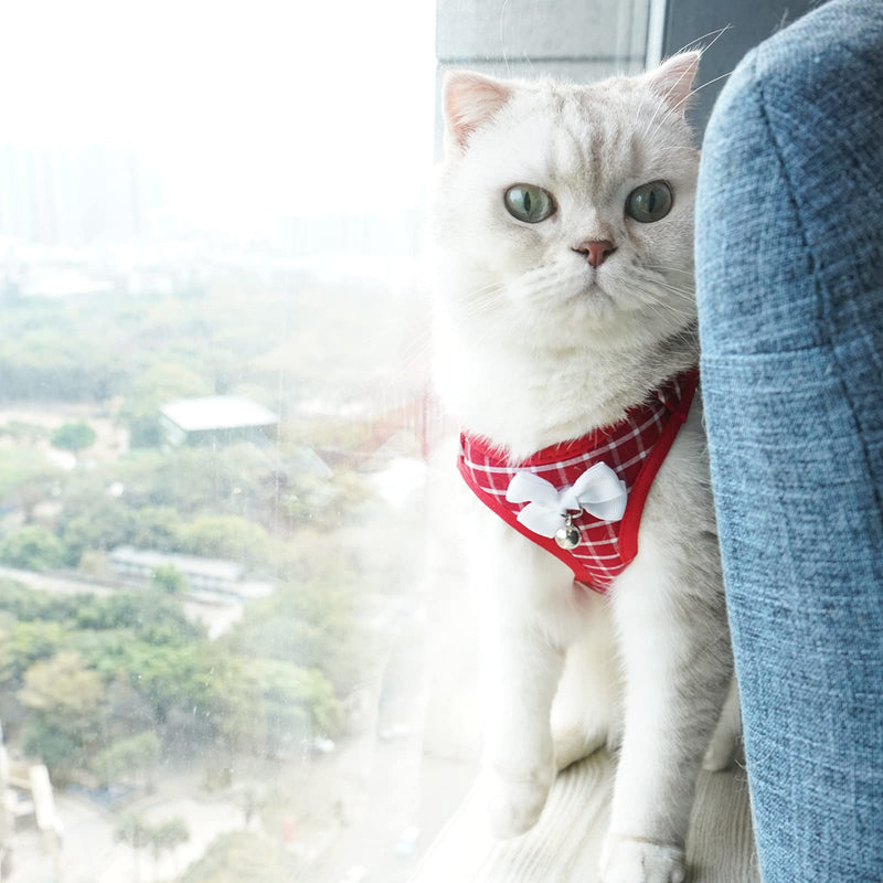 Aumuca Cat Harness and Leash for Walking Escape Proof with Bell and Bow-Knot Decoration,Adjustable Soft Kittens Vest for Cats,Cat Walking Harness,Step-in Comfortable Outdoor Vest(Red,XS) XS(Neck 6.2-9.2 in/Chest 9-12 in) Red - PawsPlanet Australia