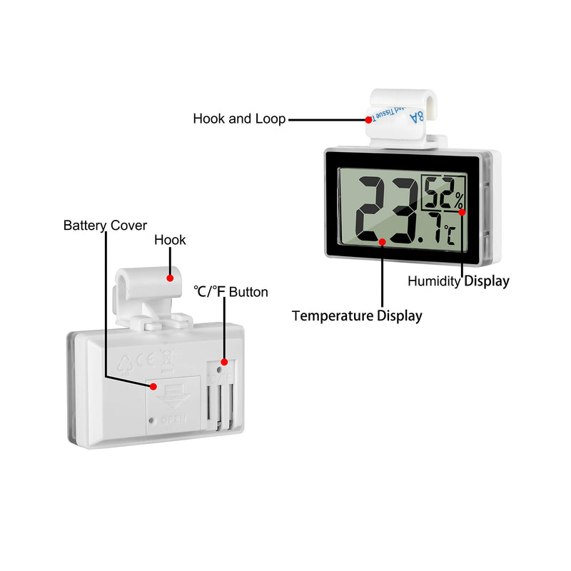 Reptile Thermometer Hygrometer LCD Digital Humidity Gauge Digital Thermometer Hygrometer for Reptile Terrarium Digital Reptile Tank Thermometer Hygrometer with Hook Ideal for Reptile Tanks (Black) Black - PawsPlanet Australia