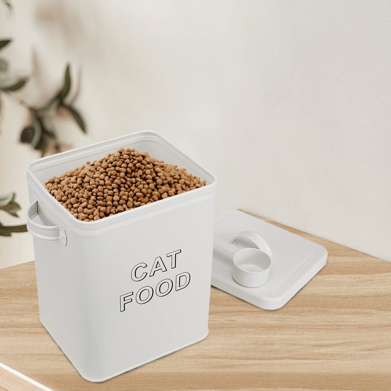 Brabtod airtight canister and Food Storage Tin with Lid - Stainless Steel - Treat Container Airtight - Pet Food Containers - cat - white cat-white - PawsPlanet Australia