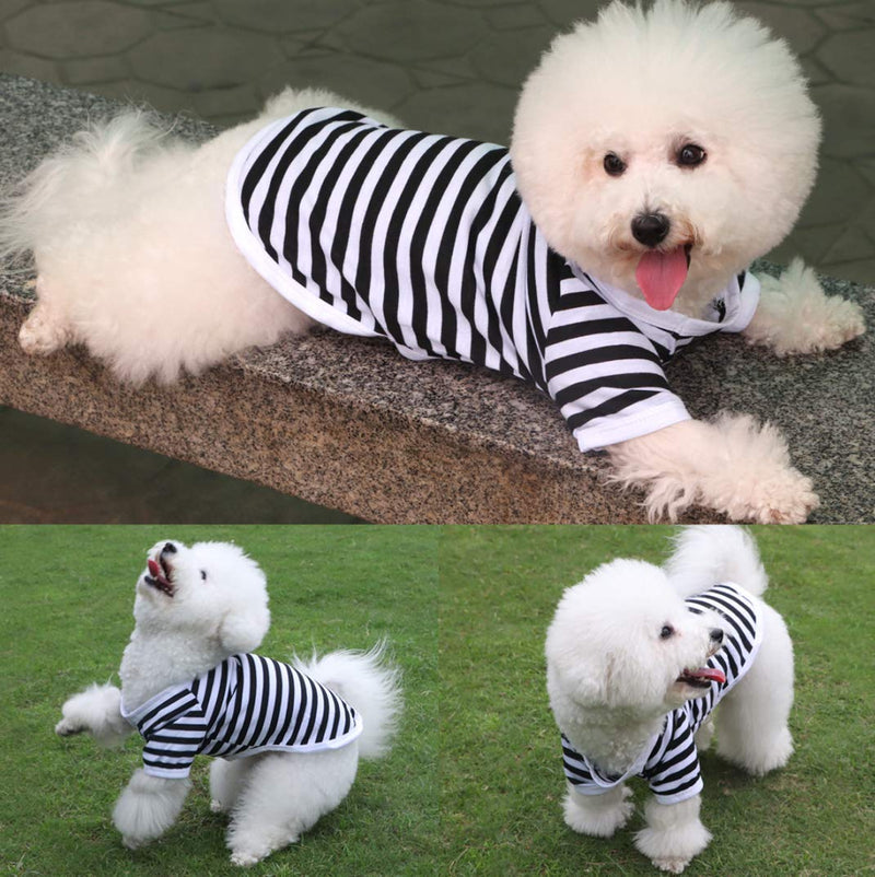 QiCheng&LYS Pet Clothes Dog Striped T-Shirt, Cute Soft Breathable Cotton Vest Short Sleeves Summer Puppy Apparel for Small Medium Dogs Boy and Girl (S, Black) - PawsPlanet Australia