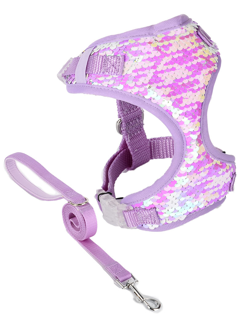 Bling Mermaid Dog Harness No Pull Breathable Puppy Cat Dog Vest Harnesses for Small Medium Large Dogs (Large(Chest:15-25"), Purple Harness and Leash) Large(Chest:15-25") - PawsPlanet Australia