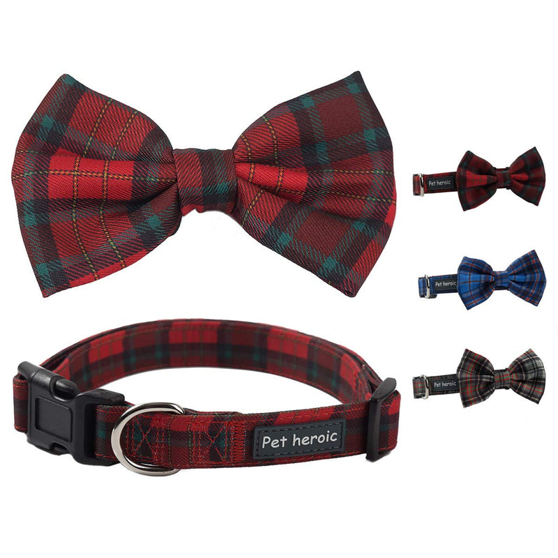 Pet Heroic Pet Dog Cat Collar with Grid Bow tie, Adjustable Plaid Pet Dogs Cats Comfortable Durable Bowtie Collars for Small Medium Large Dogs Cats in 3 Styles Red-grid S - PawsPlanet Australia