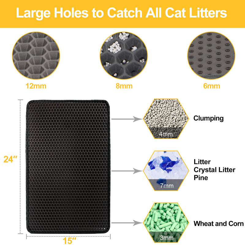 LeToo Cat Litter Mat Trapping for Litter Box, No-Toxic & Super Size, Urine & Waterproof, Honeycomb Double Layer Anti Tracking Kitty Mats, No Phthalate, Washable Easy Clean 24" x 15" Black - PawsPlanet Australia