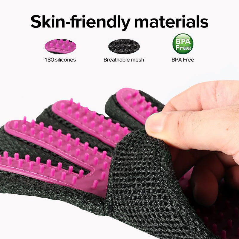 [Australia] - VIZPET Pet Grooming Glove - Dog Brush Deshedding Glove Pet Hair Remover Pet Mitt Massage Tool for Dogs,Cats,Small Animals Pink 