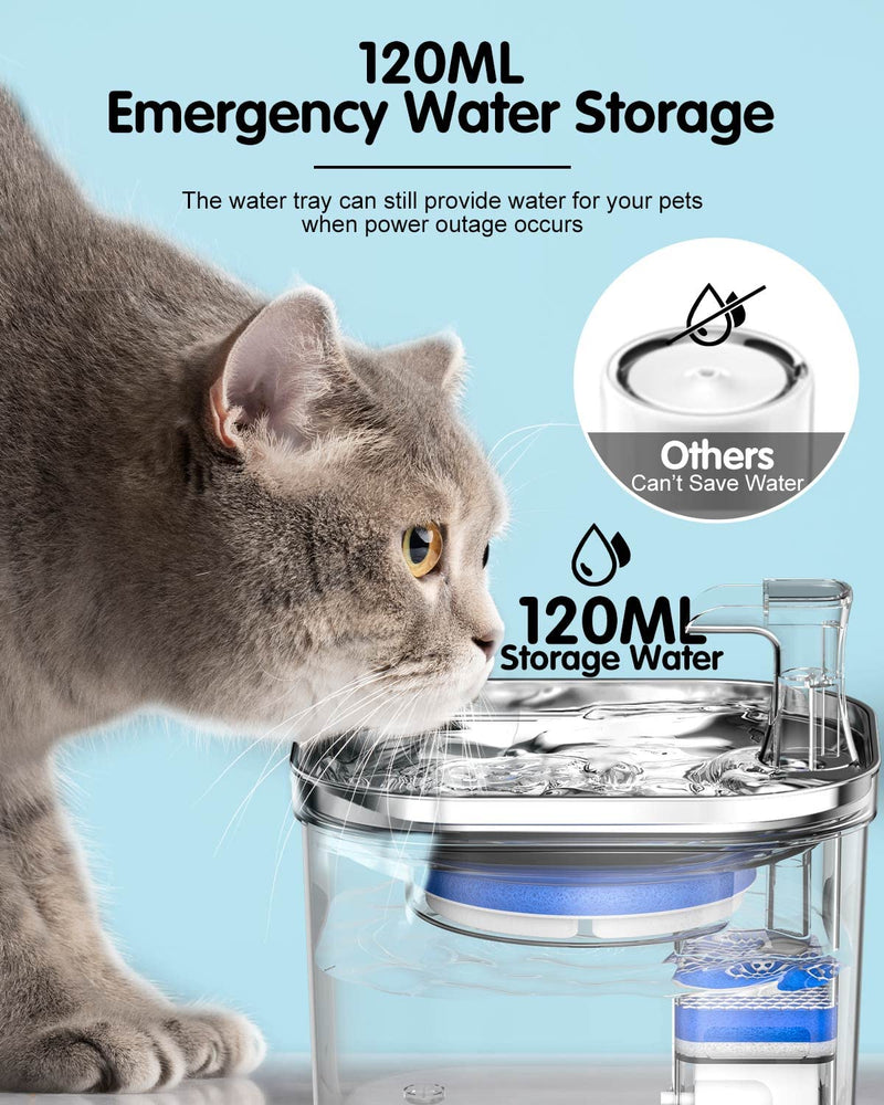 Cat Water Fountain Stainless Steel - Automatic Pet Water Fountain Super Quiet with 4 Level Filtration Automatic Drinking Water Bowl for Multiple Pets Emergency Storage 120ml Cat Fountain Quiet - PawsPlanet Australia