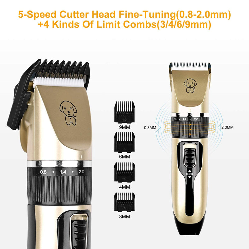 Podazz Electric Dog Grooming Kit Pet Clippers for Small Medium Large Breeds Pet Shaver Low Noise Dog Hair Trimmer Kit Rechargeable Cordless Dog Grooming Clippers Electric Pet Clippers Gold - PawsPlanet Australia