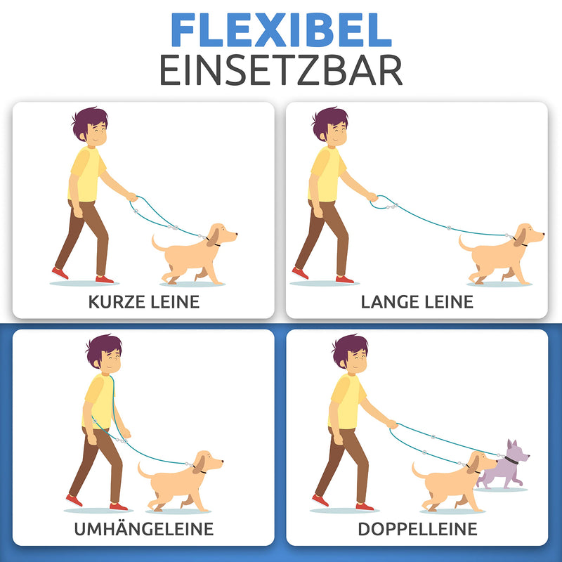 HappyShephie dog leash 2.5 m - ideal for medium & large dogs - 240g light, 3-way adjustable - extremely robust shoulder leash & double leash/turquoise 2.5 meters ocean teal - PawsPlanet Australia