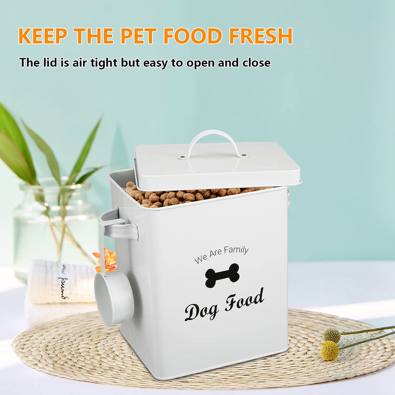 Pethiy Dog/Cat/Pet Treat and Food Storage Tin with Lid | 5lbs Capacity | Serving Scoop Included DOG FOOD White - PawsPlanet Australia