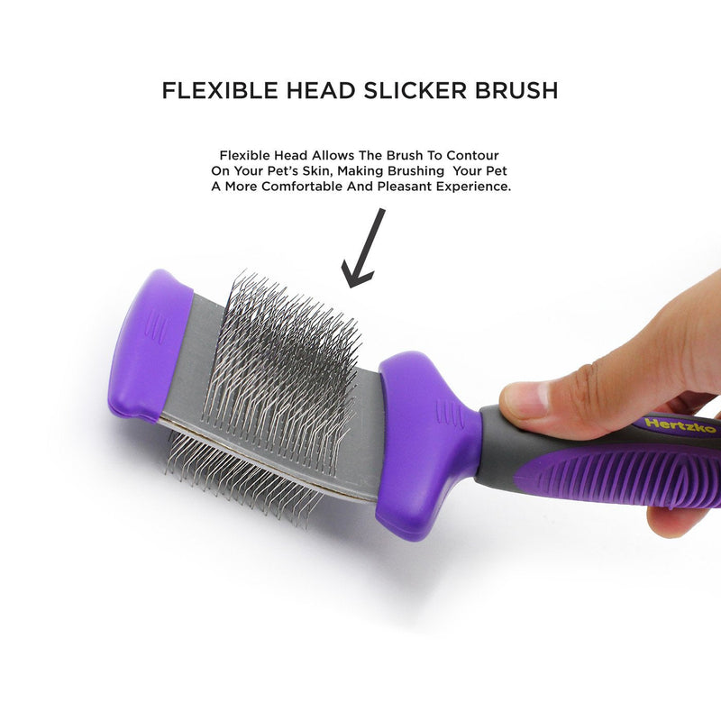 HERTZKO Double Sided Flexible Slicker Brush Removes Loose Hair, Tangles, and Knots, Flexible Head Contours on Your Pet’s Skin - Suitable for Dogs and Cats Double-sided - PawsPlanet Australia