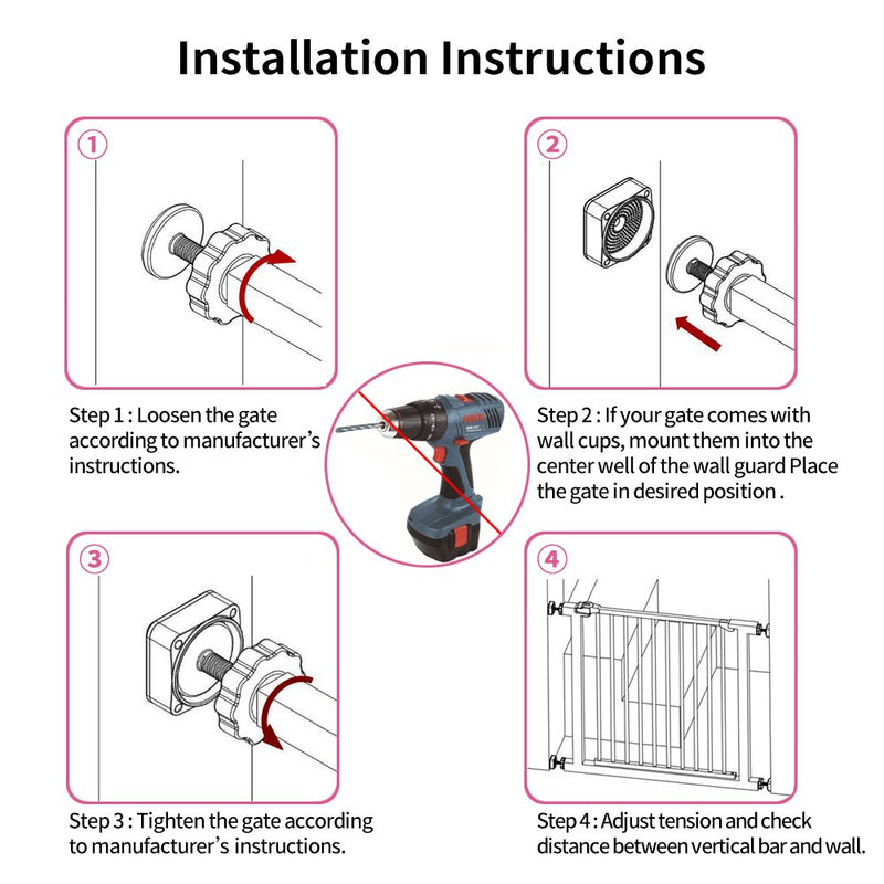 [Australia] - Baby Gate Wall Cups, Dog Gate Wall Protection Guard Prevent Damage from Wall Surface, Door, Wooden Stairs Square-1.77'' 