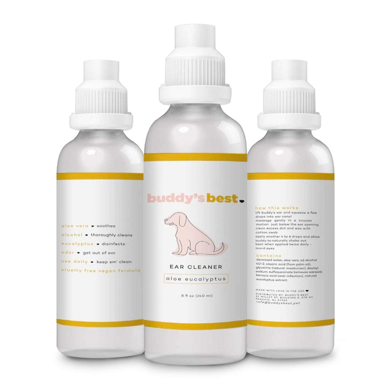 Buddy's Best, Dog Ear Cleaner Solution - Pet and Puppy Ear Wax Remover - Ear Mite and Dog Yeast Infection Treatment Solution - Anti Itch for Dogs Ears - 8oz, 240ml Dog Ear Cleaners - PawsPlanet Australia